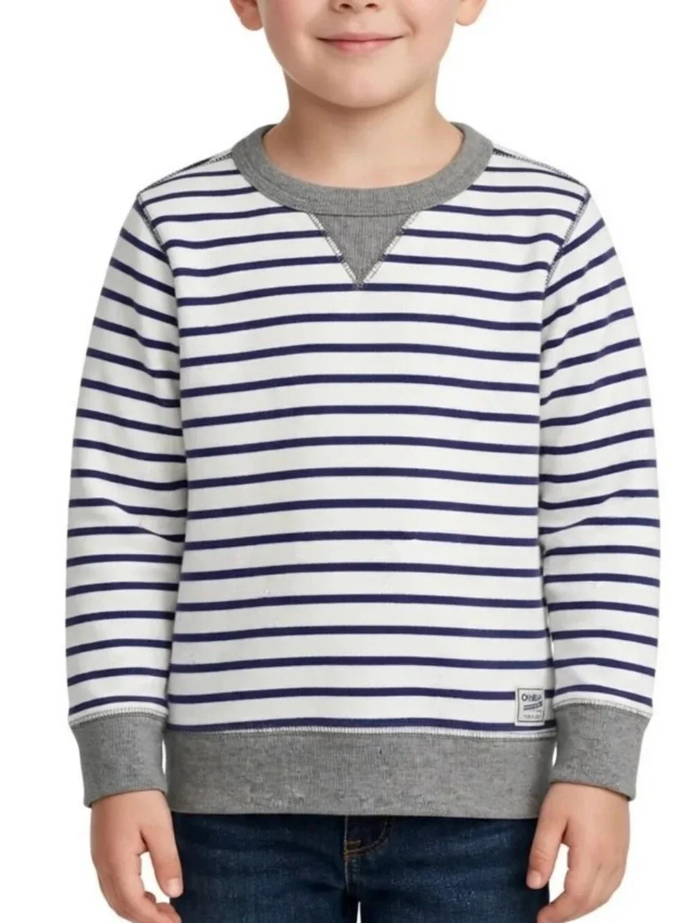 OshKosh B'gosh Boys Size 6 Blue White Striped Crewneck Sweatshirt Pullover